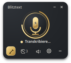 Single-Panel-Widget während der Transkription mit rotierendem goldenem Fortschrittsring um das Mikrofon